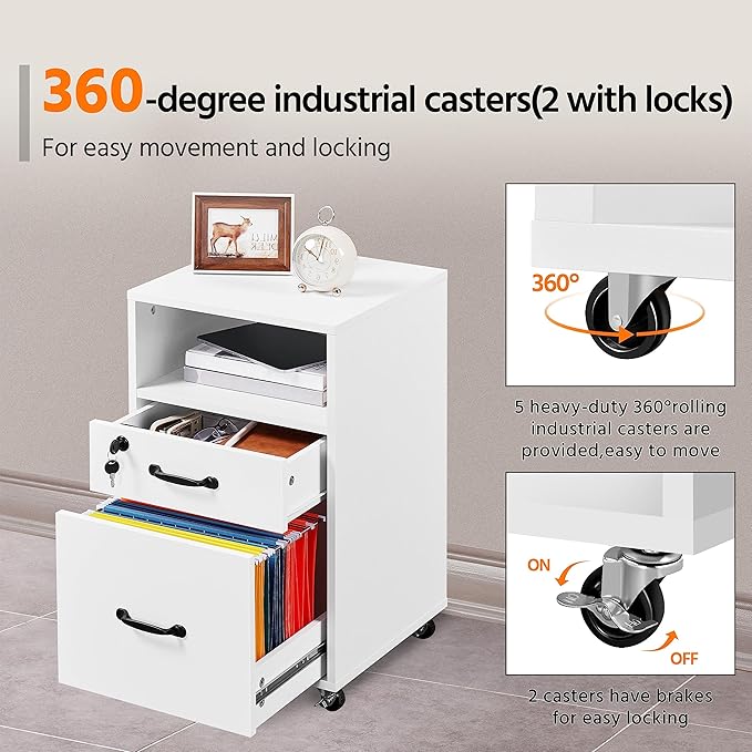 Yaheetech File Cabinet Vertical File Cabinets Mobile Letter Size File Storage Organizer Small Filing Cabinet Printer Stand for Home and Office White - LeafyLoom