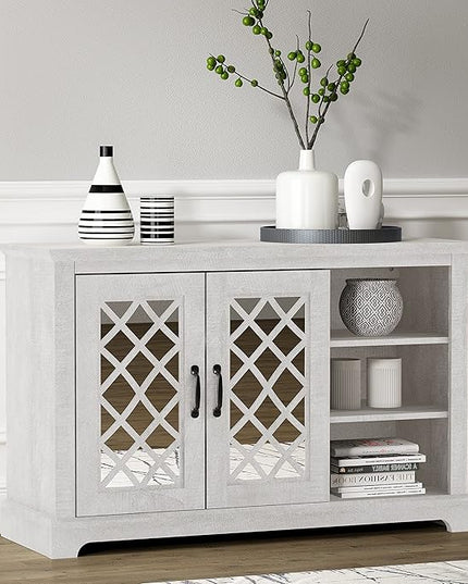 Galano Millicent 2 Doors Sideboard with Open Shelves, Buffet Cabinet with Storage, Storage Cabinet for Kitchen, Dining Room, Living Room, 15.67" D x 45.71" W x 29.29" H, Dusty Grey Oak - LeafyLoom