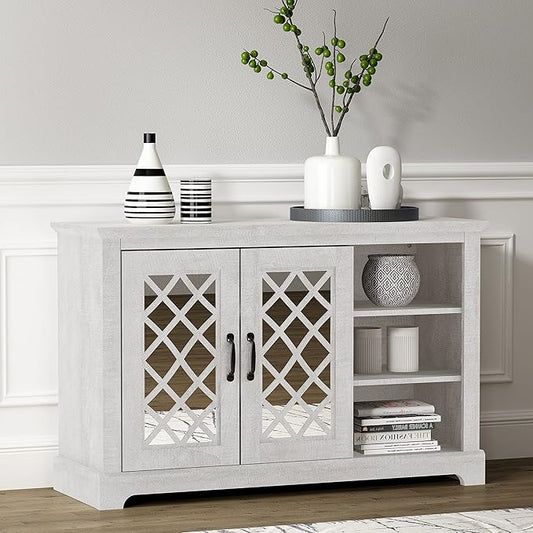 Galano Millicent 2 Doors Sideboard with Open Shelves, Buffet Cabinet with Storage, Storage Cabinet for Kitchen, Dining Room, Living Room, 15.67" D x 45.71" W x 29.29" H, Dusty Grey Oak - LeafyLoom