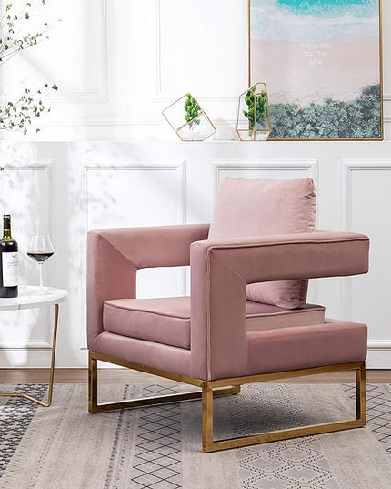 Roundhill Furniture Lenola Upholstered Accent Arm Chair, Pink 27.5D x 29.75W x 34.5H in - LeafyLoom