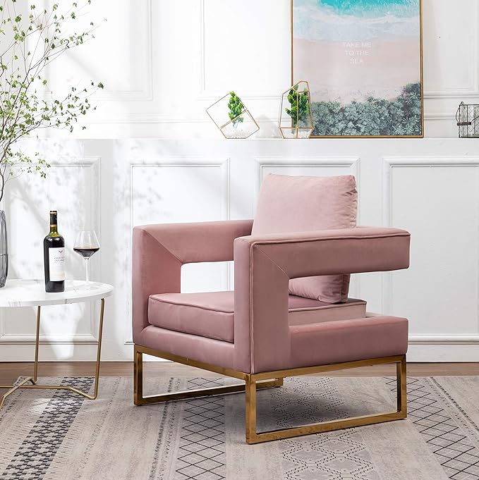 Roundhill Furniture Lenola Upholstered Accent Arm Chair, Pink 27.5D x 29.75W x 34.5H in - LeafyLoom