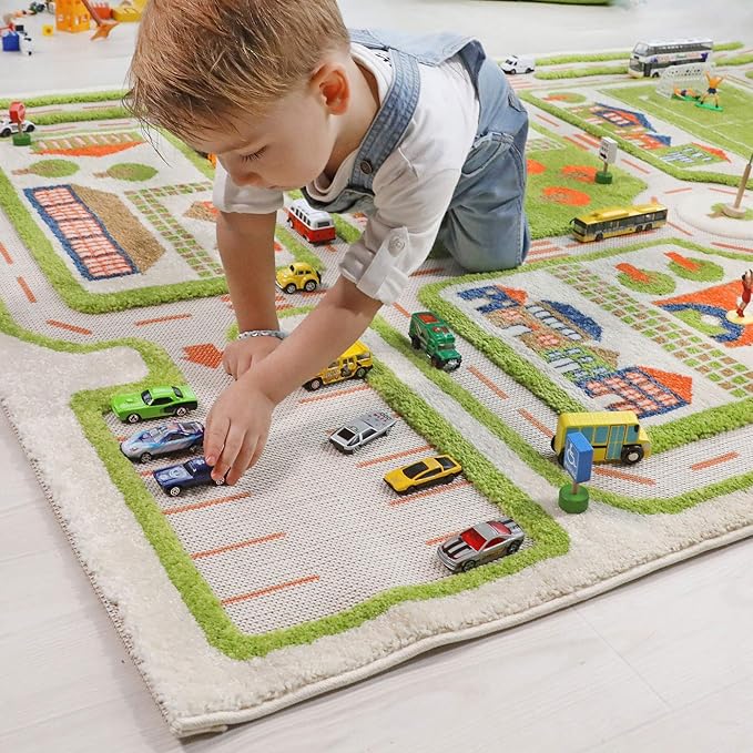 IVI 3D Play Carpet 71 x 52.5-inch Educational Green Traffic Soft Floor Rug Mat for Bedroom, Kids Den, or Playroom, Large - LeafyLoom