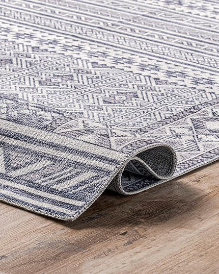 nuLOOM Jenine Southwestern Machine Washable Ultra Thin Area Rug, 8x10, Grey - LeafyLoom