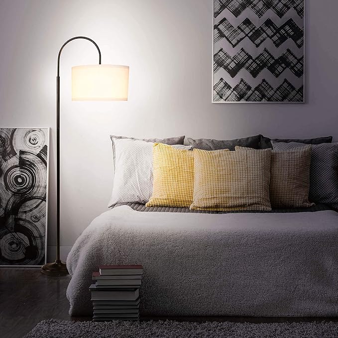 Brightech Nora Bright Arc Tall Lamp, Contemporary LED Floor Lamp, Standing Lamp for Living Rooms & Offices, Mid-Century Modern Standing Lamp with Heavy Base for Bedroom - Black - LeafyLoom