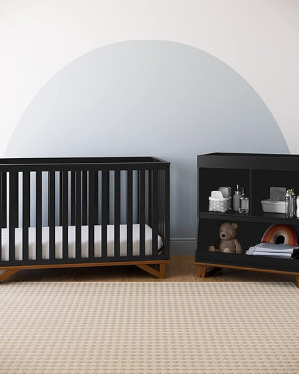 Storkcraft Santa Monica 5-in-1 Convertible Crib (Black with Vintage Driftwood) – GREENGUARD Gold Certified, Modern Design, Two-Tone Baby Crib, Converts to Toddler Bed, Daybed and Full-Size Bed - LeafyLoom