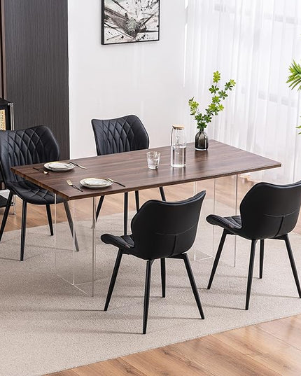 YOUNIKE Dining Chairs Set of 2, Upholstered Faux Leather Kitchen & Dining Room Chairs, Modern Living Room Bedroom Side Chairs with Wide Wing Back and Adjustable Metal Legs, Black - LeafyLoom