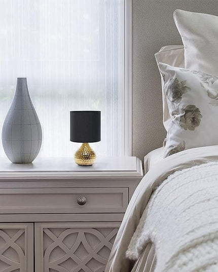 Simple Designs LT2073-GDB Mini Hammered Texture Gold Drip Table Lamp with Black Shade - LeafyLoom