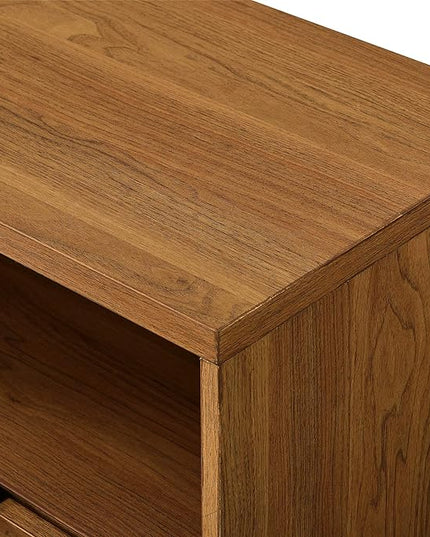 Walker Edison Modern Wood TV Stand with Slat Doors for TV's up to 65" Flat Screen Living Room Storage Cabinet Doors and Shelves Entertainment Center, 58 Inch, English Oak - LeafyLoom