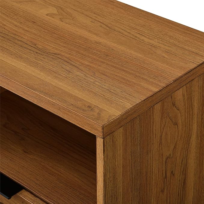 Walker Edison Modern Wood TV Stand with Slat Doors for TV's up to 65" Flat Screen Living Room Storage Cabinet Doors and Shelves Entertainment Center, 58 Inch, English Oak - LeafyLoom