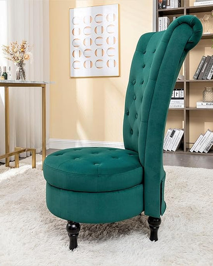Royal High-Back Velvet Accent Chair for Vanity with Storage and Luxurious Upholstery, Retro Design and Versatile Usage for Living Room, Bedroom, Lounge and Office, Green - LeafyLoom