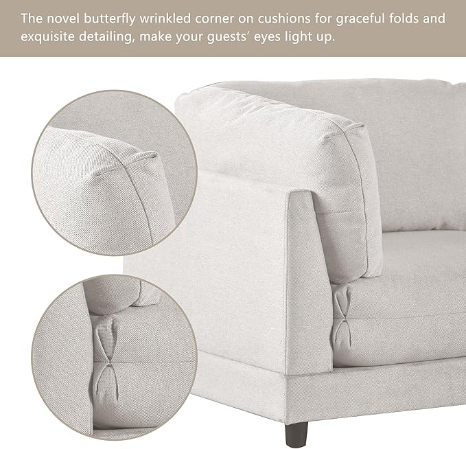 110.6" Modern 2 Pieces L Shaped Sofa with Removable Ottomans and Comfortable Waist Pillows, 4 Seat Large Upholstery Sectional Couch for Living Room, Office, Home, Apartment, Beige, 110.6 Inch - LeafyLoom