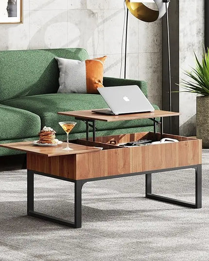 WLIVE Lift Top Coffee Table for Living Room,Modern Wood Coffee Table with Storage,Hidden Compartment and Drawer for Apartment, Home, Retro, Walnut Oak. - LeafyLoom
