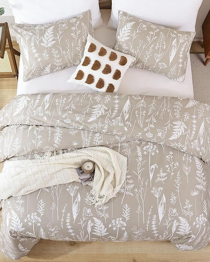 JANZAA Full Size Comforter Bedding Comforter Sets Floral Comforter Set Oatmeal Comforter Set Bed Set with 2 Pillow Cases for All Seasons - LeafyLoom