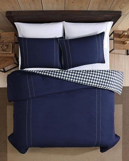 Eddie Bauer - King Comforter Set, Reversible Cotton Bedding with Matching Shams, Pre-Washed for Added Softness (Kingston Navy, King) - LeafyLoom