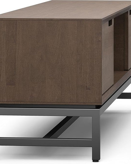 SIMPLIHOME Banting SOLID HARDWOOD Wide Modern Industrial Media Stand for TVs up to 80 inches for The Living Room and Entertainment Center, 72 inch, Walnut Brown - LeafyLoom