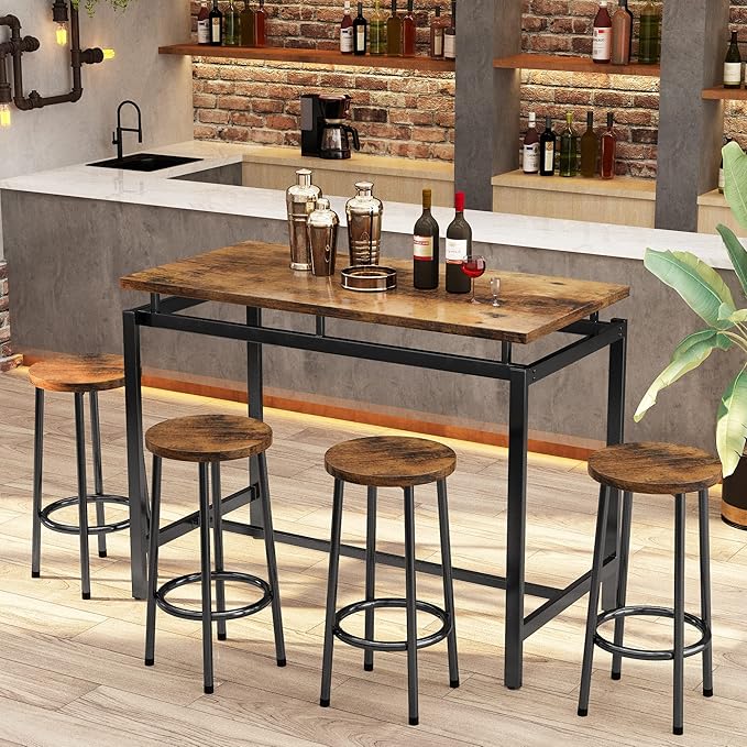 DKLGG Dinner Table Set for 4, Modern Kitchen Table and Chairs for 4 Wooden Top and Adjustable Metal Legs, Small Dining Room Table Set 5 Pieces Compact Design for Small Space - LeafyLoom
