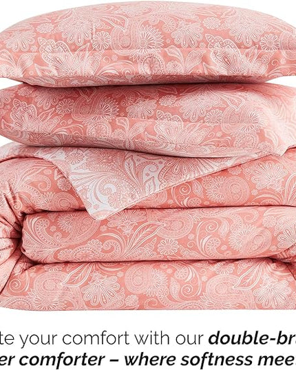 Southshore Fine Living, Inc. Oversized Full/Queen Comforter Set, Down Alternative Paisley Bedspread, Reversible Print is 2 Colors in 1, Queen/Full Comforter & Matching Shams, Coral/White - LeafyLoom