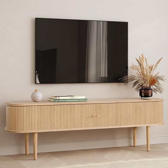 71’’ TV Stand with Storage and Shelves designed to fit 65’’ - 75’’ TVs. Wood Entertainment Center for Living Room and Bedroom, Media Console and Modern TV Console Table (Oak) - LeafyLoom