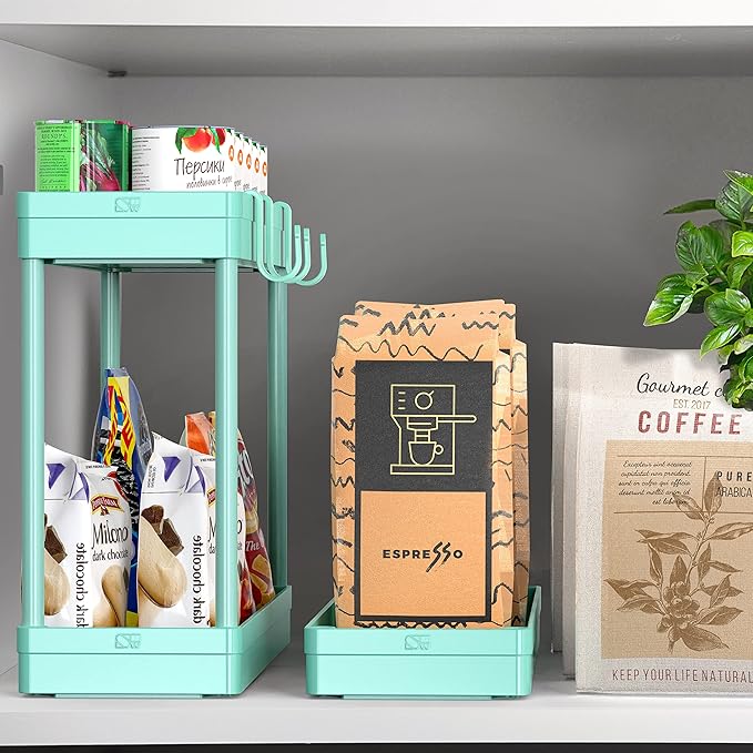 Simple Houseware Kitchen Cart Storage 3-Tier Slim/Super Narrow Shelves with Handle, 26.5'' Height/5.5'' Width for Narrow Place, Turquoise - LeafyLoom