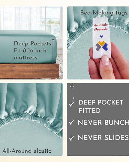 California Design Den 400 Thread Count 100% Cotton Sheets, King Size Sheet Set, 4 Piece Luxury Sheets & Pillowcases, Breathable Bedding for King Bed, Sateen, King Bed Sheets, Deep Pockets (Teal) - LeafyLoom