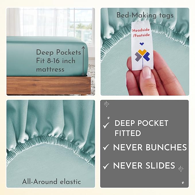 California Design Den 400 Thread Count 100% Cotton Sheets, King Size Sheet Set, 4 Piece Luxury Sheets & Pillowcases, Breathable Bedding for King Bed, Sateen, King Bed Sheets, Deep Pockets (Teal) - LeafyLoom