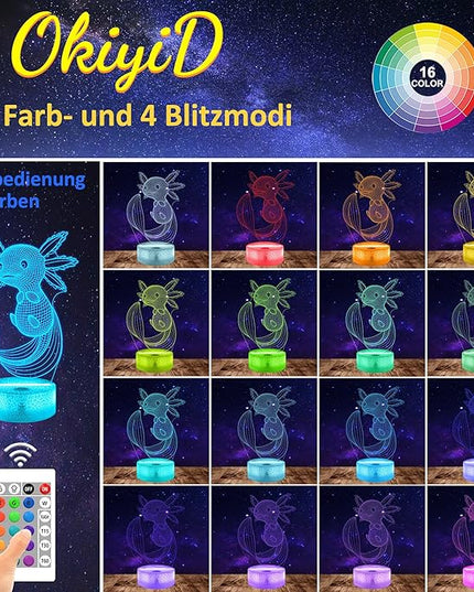 Axolotl Gifts, 3D Illusion Lamp, 3D Axolotl Night Light with Remote and Touch Control, Axolotl Decor for Kids Room, Girls Birthday Gamer Gaming Gifts - LeafyLoom