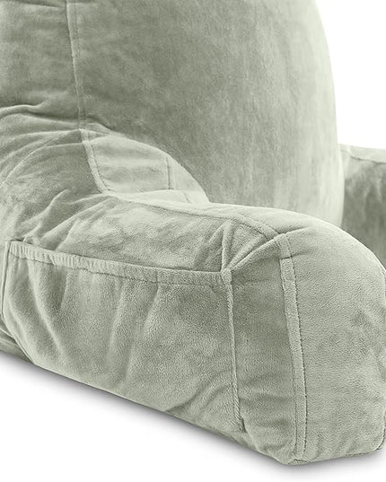 Husband Pillow XXL Desert Sage Backrest with Arms - Adult Reading Pillow Shredded Memory Foam, Ultra-Comfy Removable Microplush Cover & Detachable Neck Roll, Unmatched Support Bed Rest Sit Up Pillow - LeafyLoom
