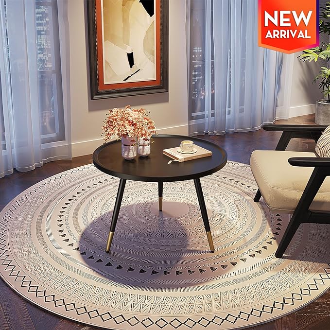 SAYGOER Black Coffee Table Round Small Coffee Tables Unique Modern Center Table for Living Room Home Office Balcony Simple Circle Accent Sofa Table Easy Assembly, Black - LeafyLoom