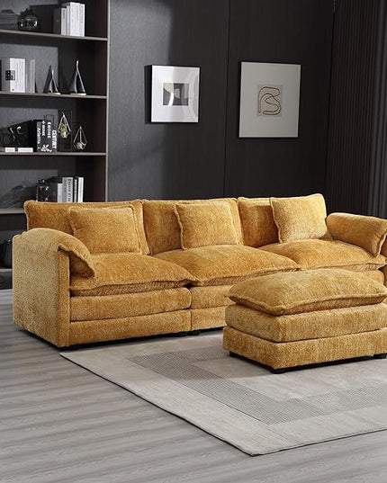 Convertible Modular Sectional Sofa with Reversible Chaise, Modern Chenille Upholstery L-Shaped Boucle Couch 4-Seat Corner Sofa&Couches for Living Room, Apartment and Small Space, Yellow 127.23" - LeafyLoom
