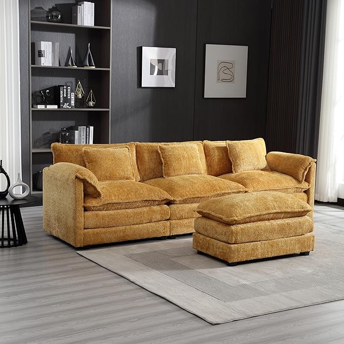 Convertible Modular Sectional Sofa with Reversible Chaise, Modern Chenille Upholstery L-Shaped Boucle Couch 4-Seat Corner Sofa&Couches for Living Room, Apartment and Small Space, Yellow 127.23" - LeafyLoom