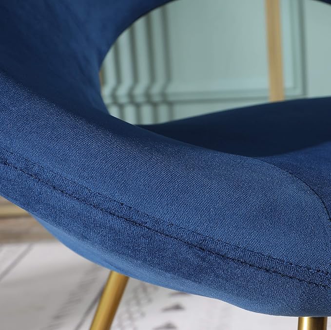 Roundhill Furniture Slatina Silky Velvet Upholstered Accent Chair with Gold Tone Finished Base, 25D x 28W x 31.5H in, Blue - LeafyLoom