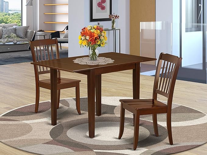 East West Furniture NDDA3-MAH-W Norden 3 Piece Kitchen Set Contains a Rectangle Table with Dropleaf and 2 Dining Room Chairs, 30x48 Inch - LeafyLoom
