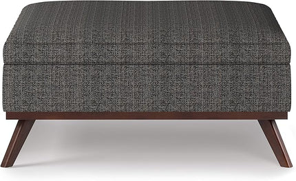 SIMPLIHOME Owen 36 Inch Wide Mid Century Modern Square Coffee Table Lift Top Storage Ottoman in Upholstered Ebony Fabric, For the Living Room - LeafyLoom