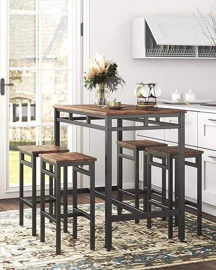 NicBex Dining Table Set for 4 Kitchen Table Set Bar Table Set 5Pc Dinging Table Set with High Stools for Dining Room, Small Space, Apartment, Structural Strengthening, Industrial Style, Rustic Brown - LeafyLoom