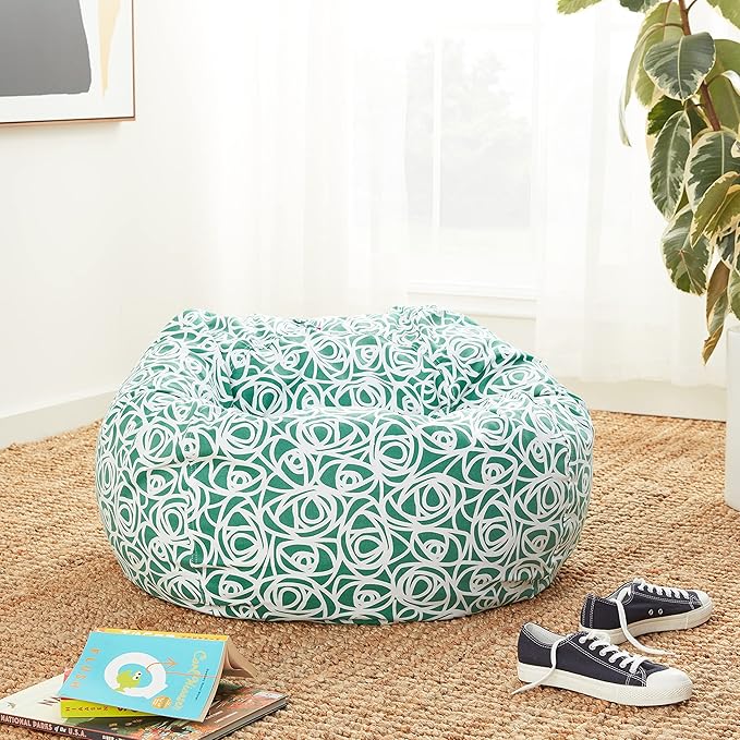 Posh Creations Bean Bag Chair for Kids, Teens, and Adults Includes Removable and Machine Washable Cover, 38in - Large, Canvas Roses Mint - LeafyLoom