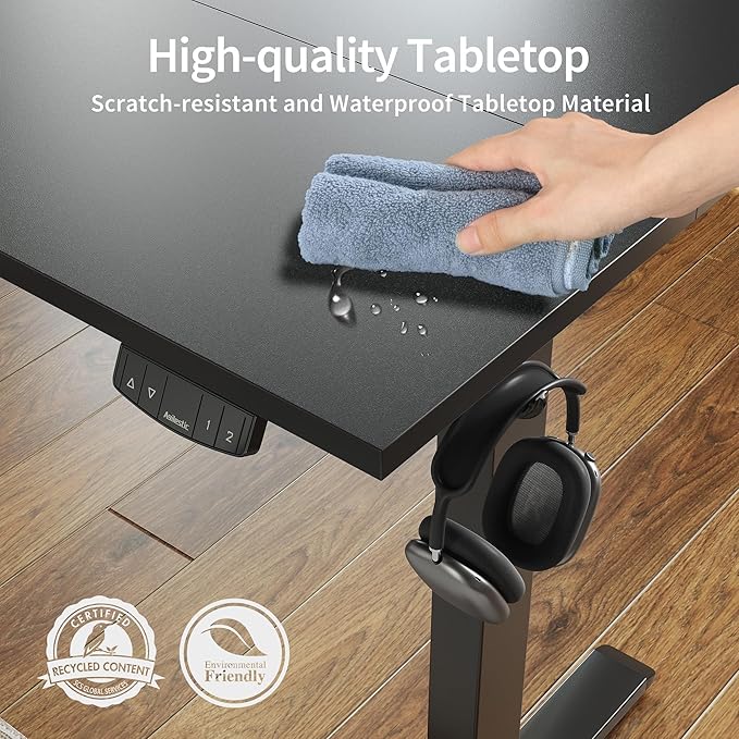 Electric Standing Desk, Large 60 x 24 Inches Height Adjustable Desk, Sit Stand up Desk for Work Office Home, Ergonomic Rising Gaming Computer Table with Memory Preset, Black - LeafyLoom