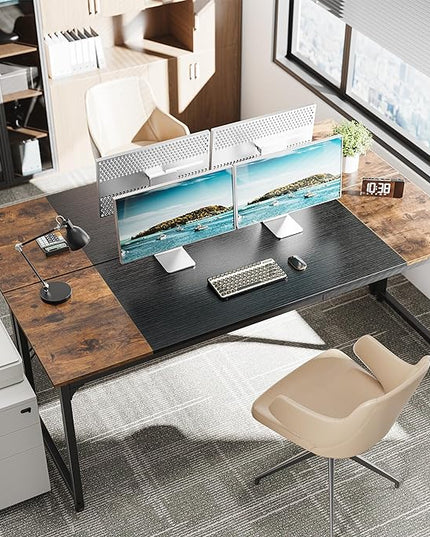 Computer Desk, 80 Inch Office Desk, Gaming Desk with Storage, Writing Desk Work Desk for Home Office, Study, Long Simple Desk, Large Legroom, Metal Frame, Rustic Brown and Black - LeafyLoom