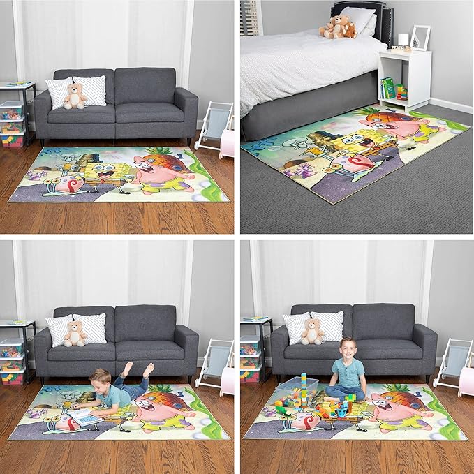 Franco Kids Room Non Slip Area Rug, 69 in x 52 in, Spongebob Squarepants - LeafyLoom