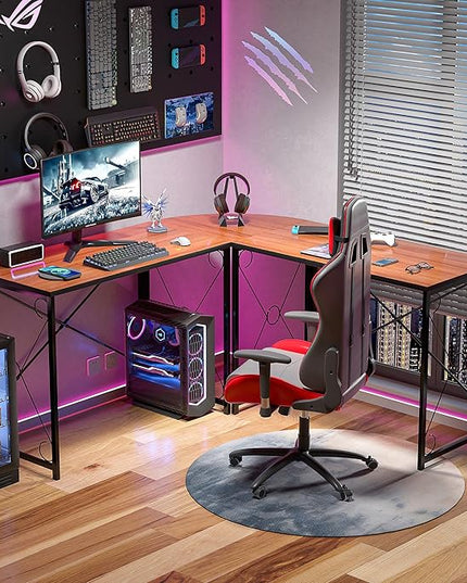 VECELO 59"x59" L Shaped Desk for Computer Gaming Multi-Usage Long 2 Person Table for Home Office Sturdy Writing Workstation, Easy Assembly/Saving Space, Rustic Brown - LeafyLoom
