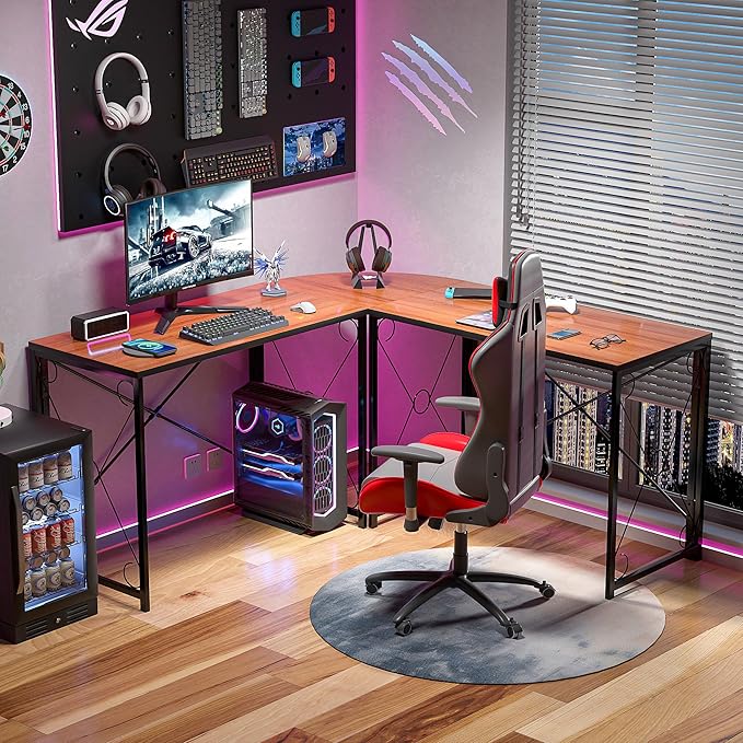 VECELO 59"x59" L Shaped Desk for Computer Gaming Multi-Usage Long 2 Person Table for Home Office Sturdy Writing Workstation, Easy Assembly/Saving Space, Rustic Brown - LeafyLoom