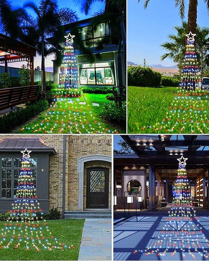 PUHONG Christmas Decoration Outdoor Star String Lights,16.4Ft Christmas Tree Toppers Lights 320 LED 8 Memory Modes with 14" Lighted Star for Halloween Christmas New Year Holiday Birthday PUHONG