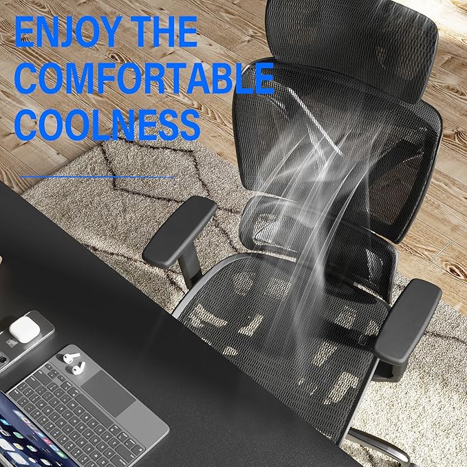 GABRYLLY Ergonomic Office chair with Lumbar Support, Big and Tall Mesh Chairs with Adjustable 3D Arms, Headrest & Soft Seat, Large Desk Chair for Home Gaming,Black - LeafyLoom