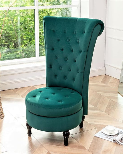 Royal High-Back Velvet Accent Chair for Vanity with Storage and Luxurious Upholstery, Retro Design and Versatile Usage for Living Room, Bedroom, Lounge and Office, Green - LeafyLoom