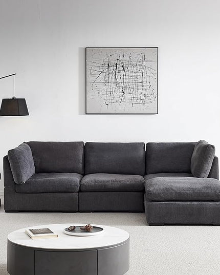 Cloud Modular Sectional Sofa, Comfort 60% Down Filled L Shaped Sleeper Sofa Couch Bed with Movable Ottoman for Living Room, Minimalist Wide Deep Seat Convertible Corner Sofa&Couches for Office - LeafyLoom