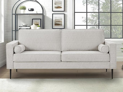 Upholstered 3 Seater Sofa Couch with Metal Legs and Removable Cushions for Livingroom Bedroom, Including 2 Bolster Pillows, White, 77" W - LeafyLoom