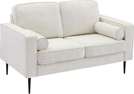 Upholstered Loveseat Sofa Modern Small 2-Seater Couch with Metal Legs for Livingroom Bedroom, Including 2 Bolster Pillows, White - LeafyLoom