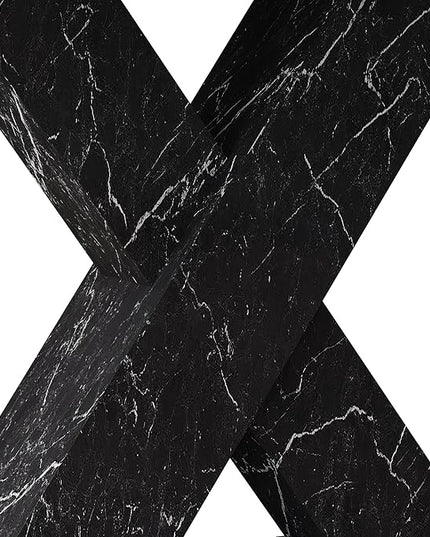NicBex Dining Table Contemporary Kitchen Table Farmhouse Rustic Square Dining Table, Stretchable, White Marble Table Top+MDF Black X-Shape Table Leg with Metal Base, Easy Assembly, White+Black - LeafyLoom