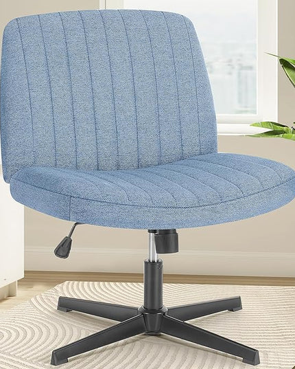 OLIXIS Cross Legged Armless Wide Adjustable Swivel Padded Home Office Desk Chair, Navy - LeafyLoom