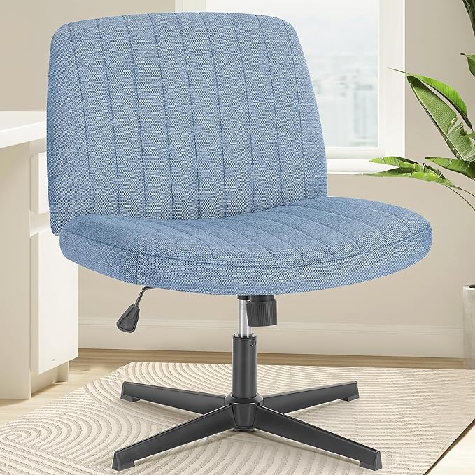 OLIXIS Cross Legged Armless Wide Adjustable Swivel Padded Home Office Desk Chair, Navy - LeafyLoom