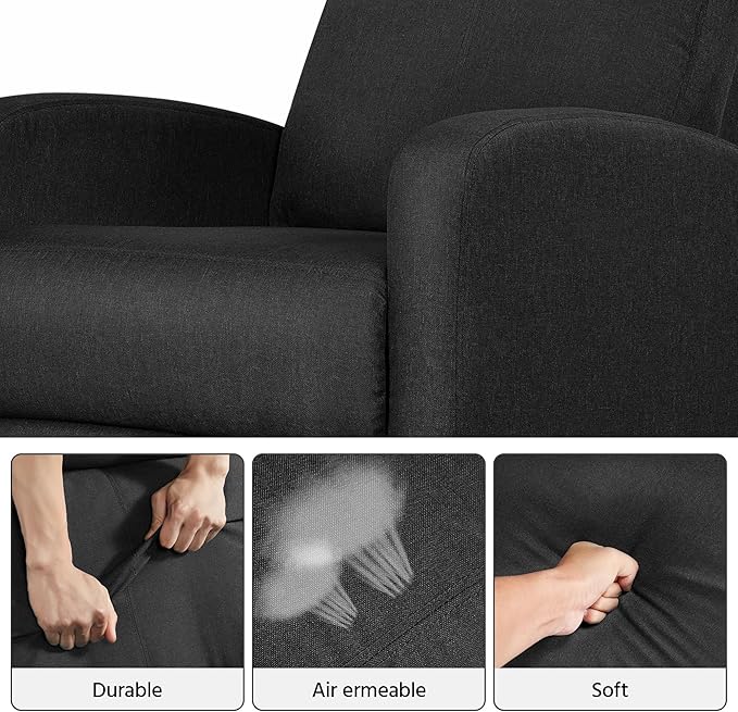 Yaheetech Fabric Recliner Chair Sofa Ergonomic Adjustable Single Sofa with Thicker Seat Cushion Modern Home Theater Seating for Living Room Matte Black - LeafyLoom